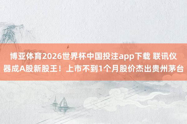 博亚体育2026世界杯中国投注app下载 联讯仪器成A股新股王!上市不到1个月股价杰出贵州茅台