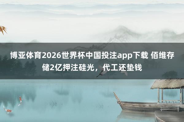 博亚体育2026世界杯中国投注app下载 佰维存储2亿押注硅光,代工还垫钱