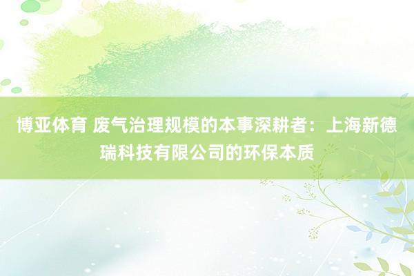 博亚体育 废气治理规模的本事深耕者:上海新德瑞科技有限公司的环保本质