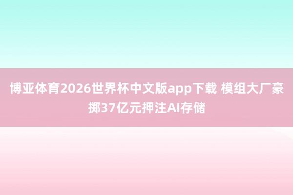 博亚体育2026世界杯中文版app下载 模组大厂豪掷37亿元押注AI存储