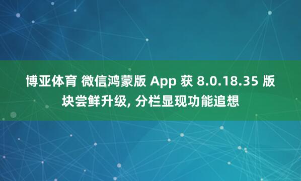 博亚体育 微信鸿蒙版 App 获 8.0.18.35 版块尝鲜升级， 分栏显现功能追想