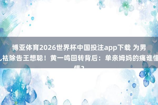 博亚体育2026世界杯中国投注app下载 为男儿袪除告王想聪!黄一鸣回转背后:单亲姆妈的痛谁懂?