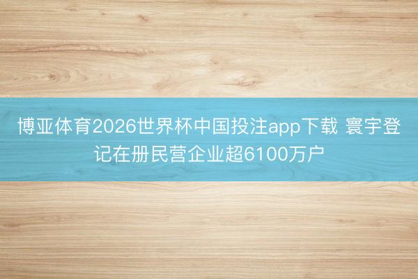 博亚体育2026世界杯中国投注app下载 寰宇登记在册民营企业超6100万户