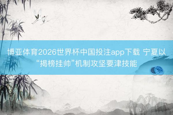 博亚体育2026世界杯中国投注app下载 宁夏以“揭榜挂帅”机制攻坚要津技能